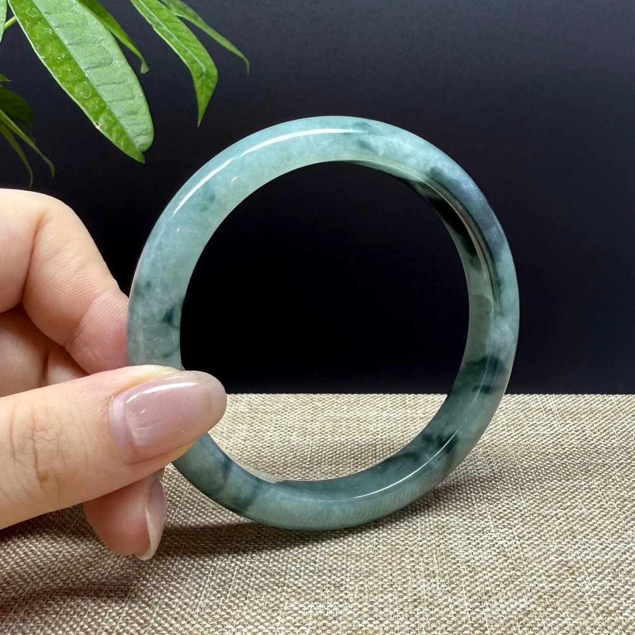 Genuine Burmese Oil Green Jade Jadeite Bangle Bracelet ( 63.4mm )