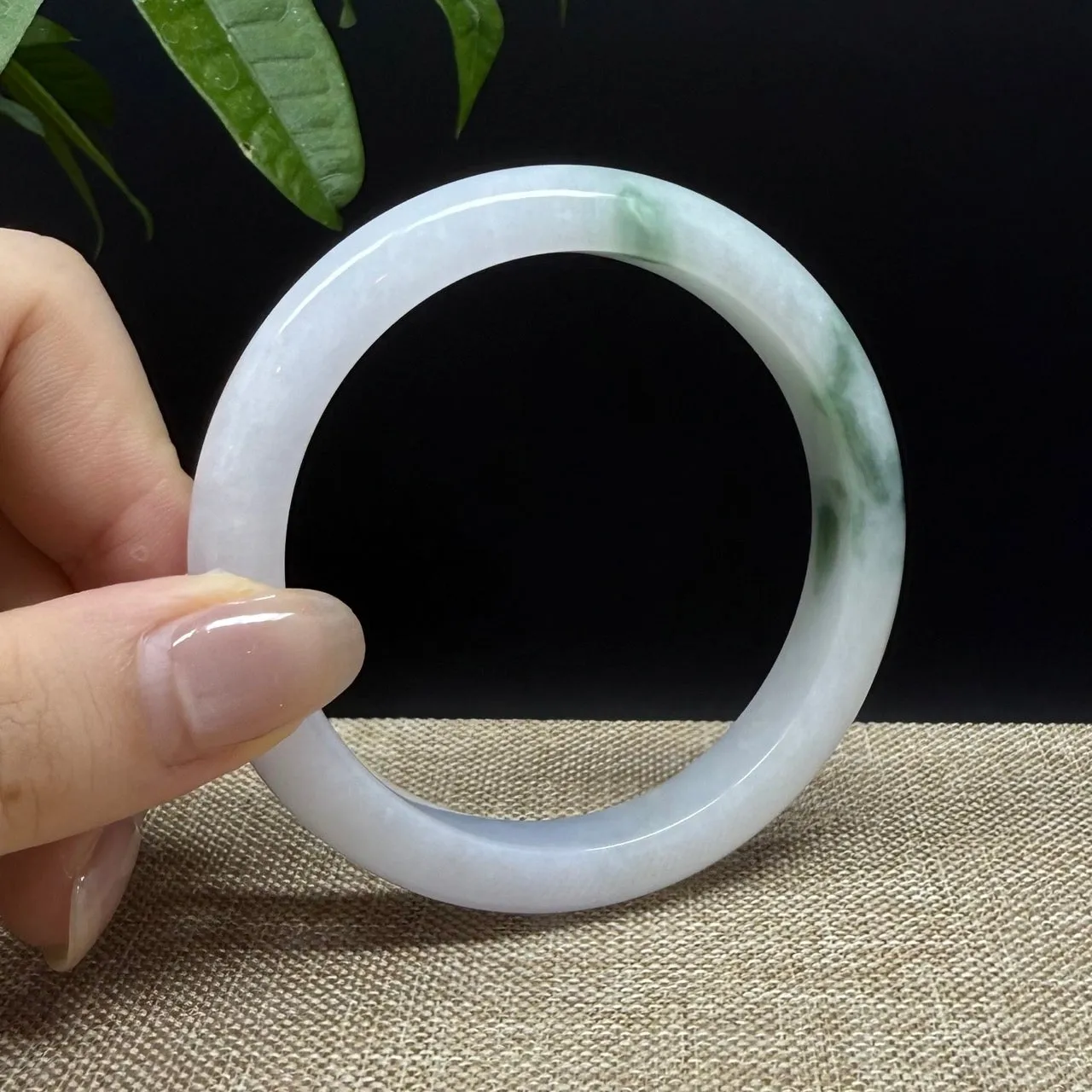 Genuine Burmese White Green Jade Jadeite Bangle Bracelet ( 56.7mm )