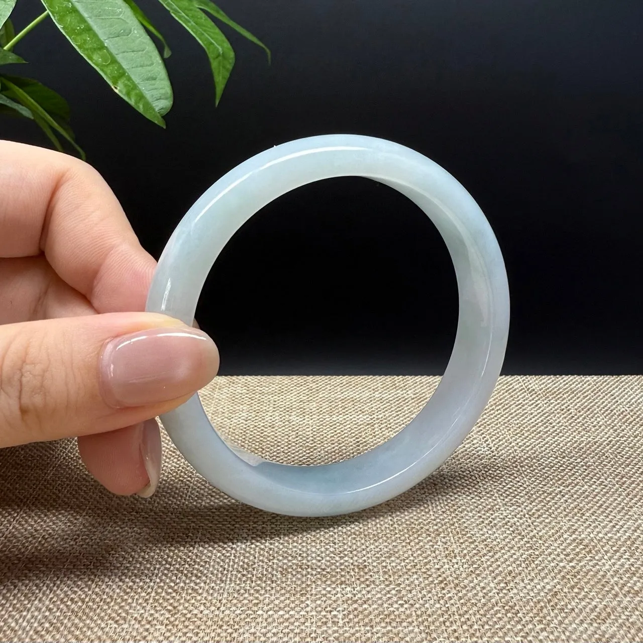 Genuine Burmese White Green Jade Jadeite Bangle Bracelet ( 59.7mm )