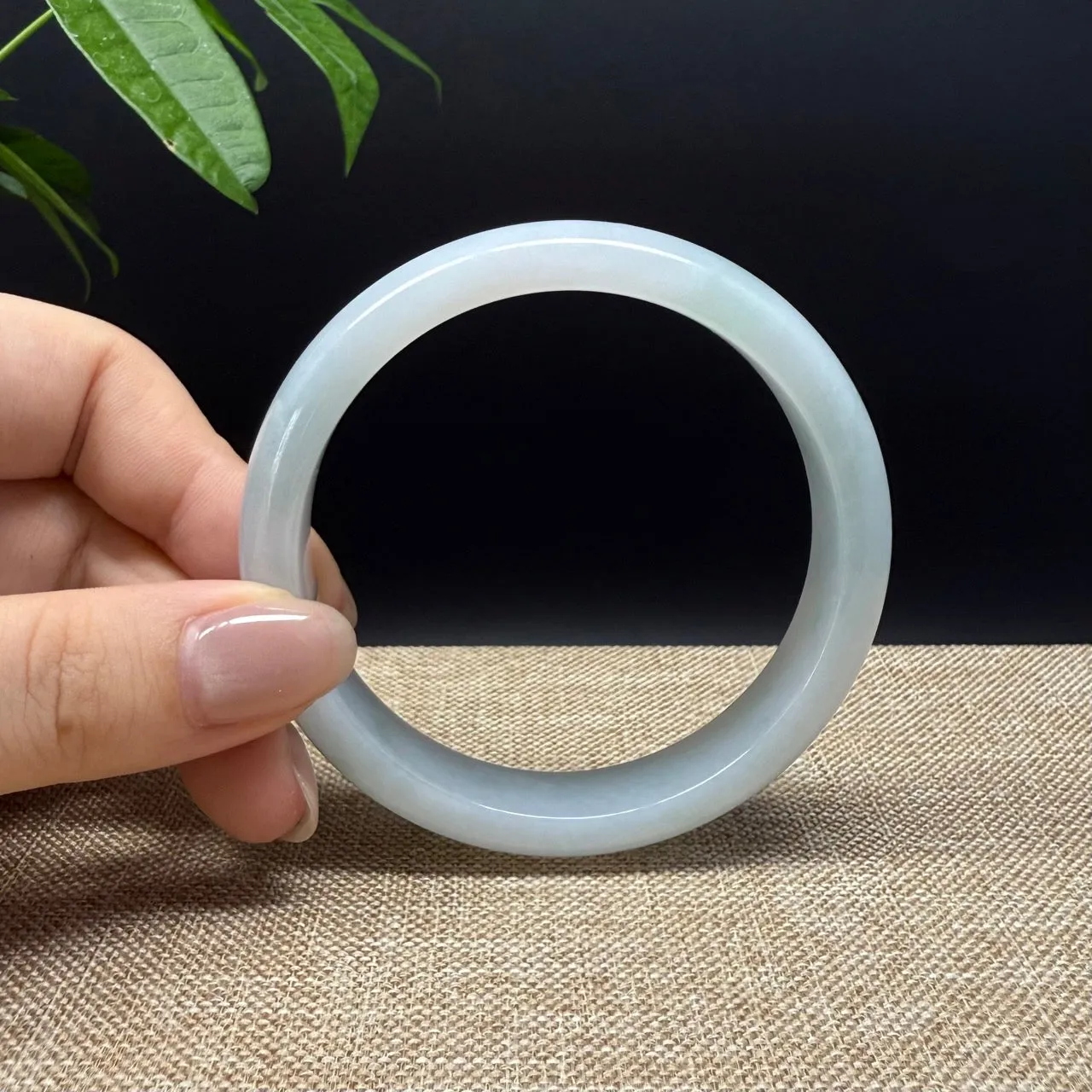 Genuine Burmese White Green Jade Jadeite Bangle Bracelet ( 59.7mm )