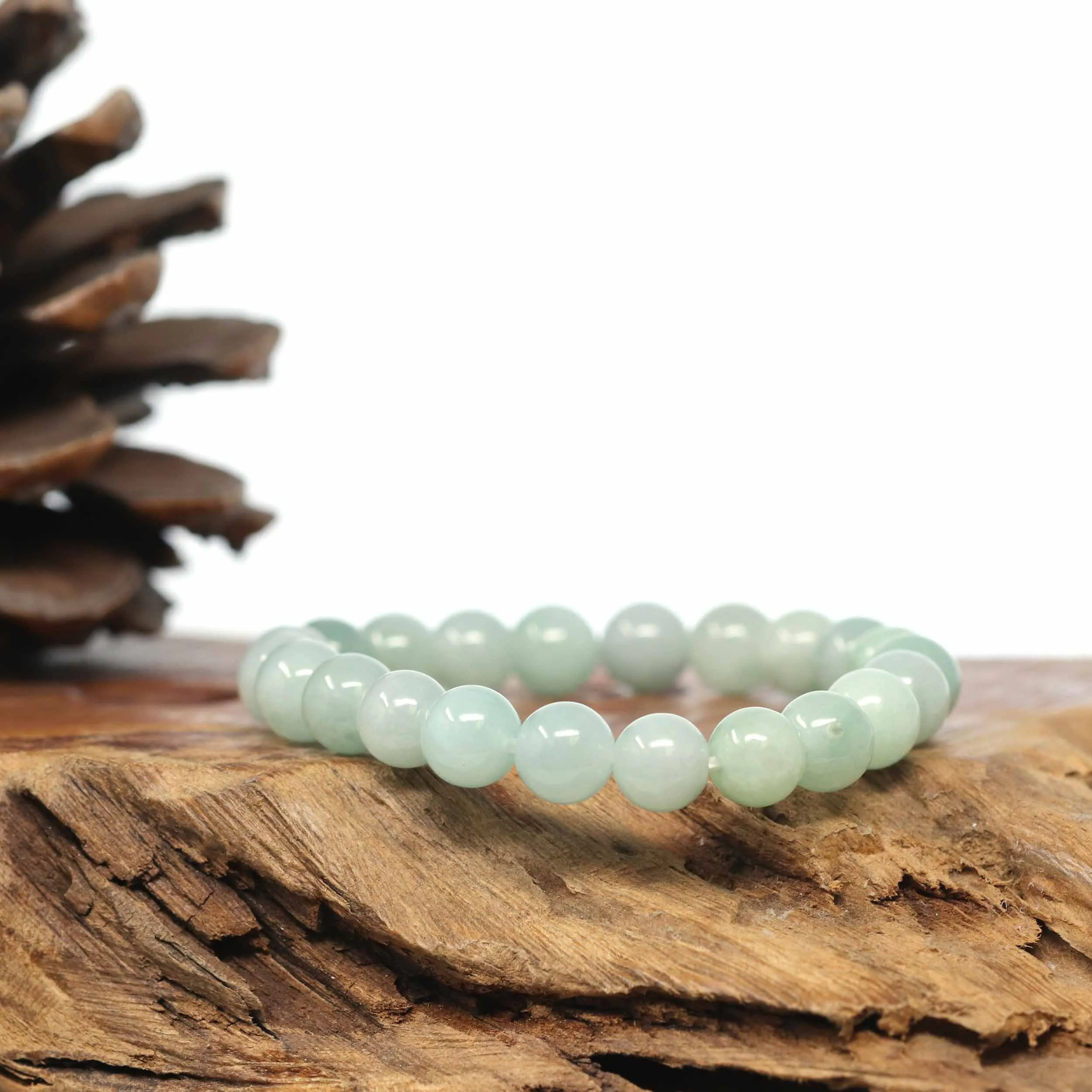 Genuine Jadeite Jade Round Green Beads Bracelet (8.5mm)