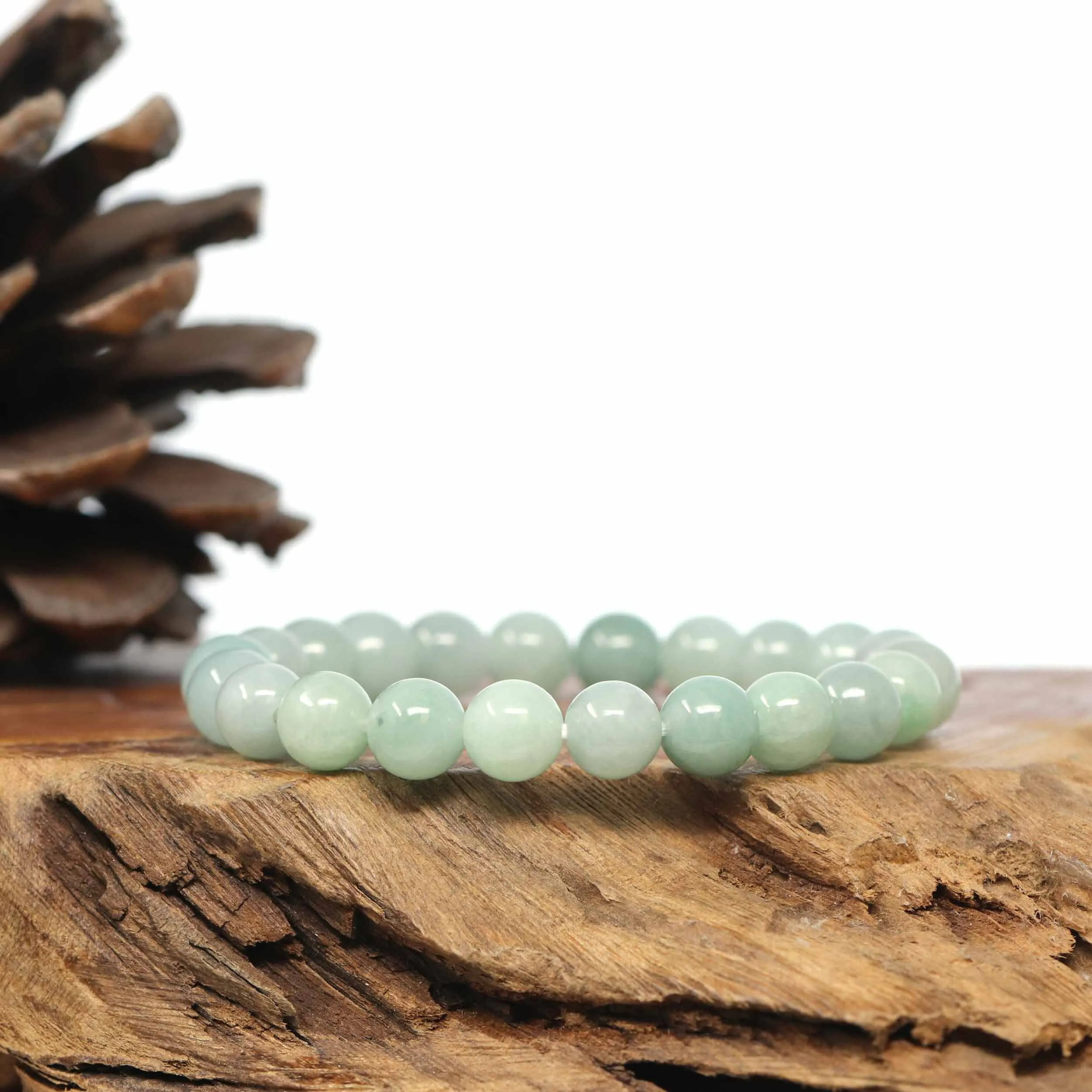 Genuine Jadeite Jade Round Green Beads Bracelet (8.5mm)
