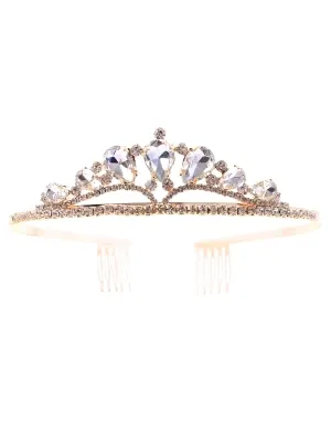 Girls Gold Crystal Wedding Pageant Tear Drop Crown Comb Tiara