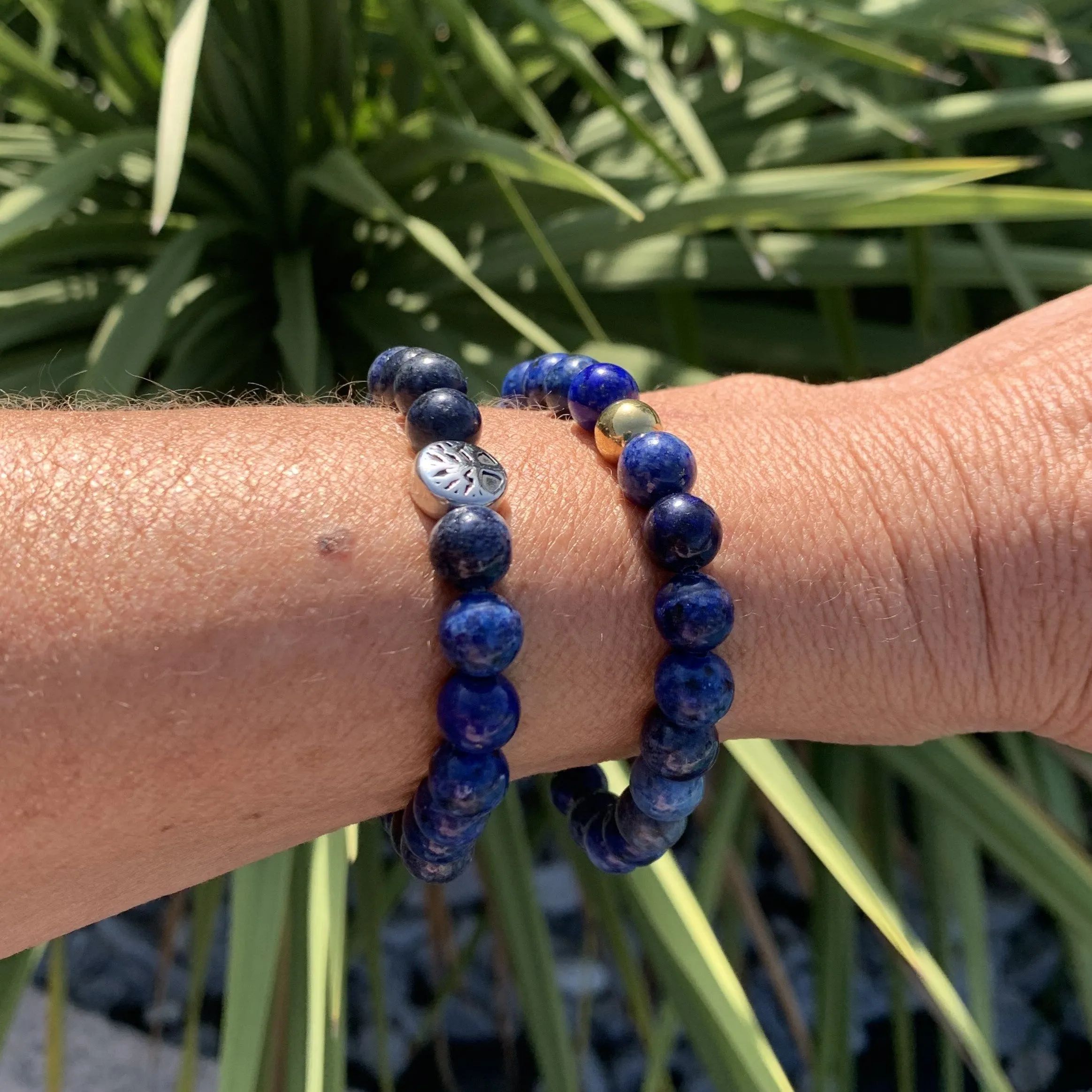 Gold finish natural lapis lazuli bracelet