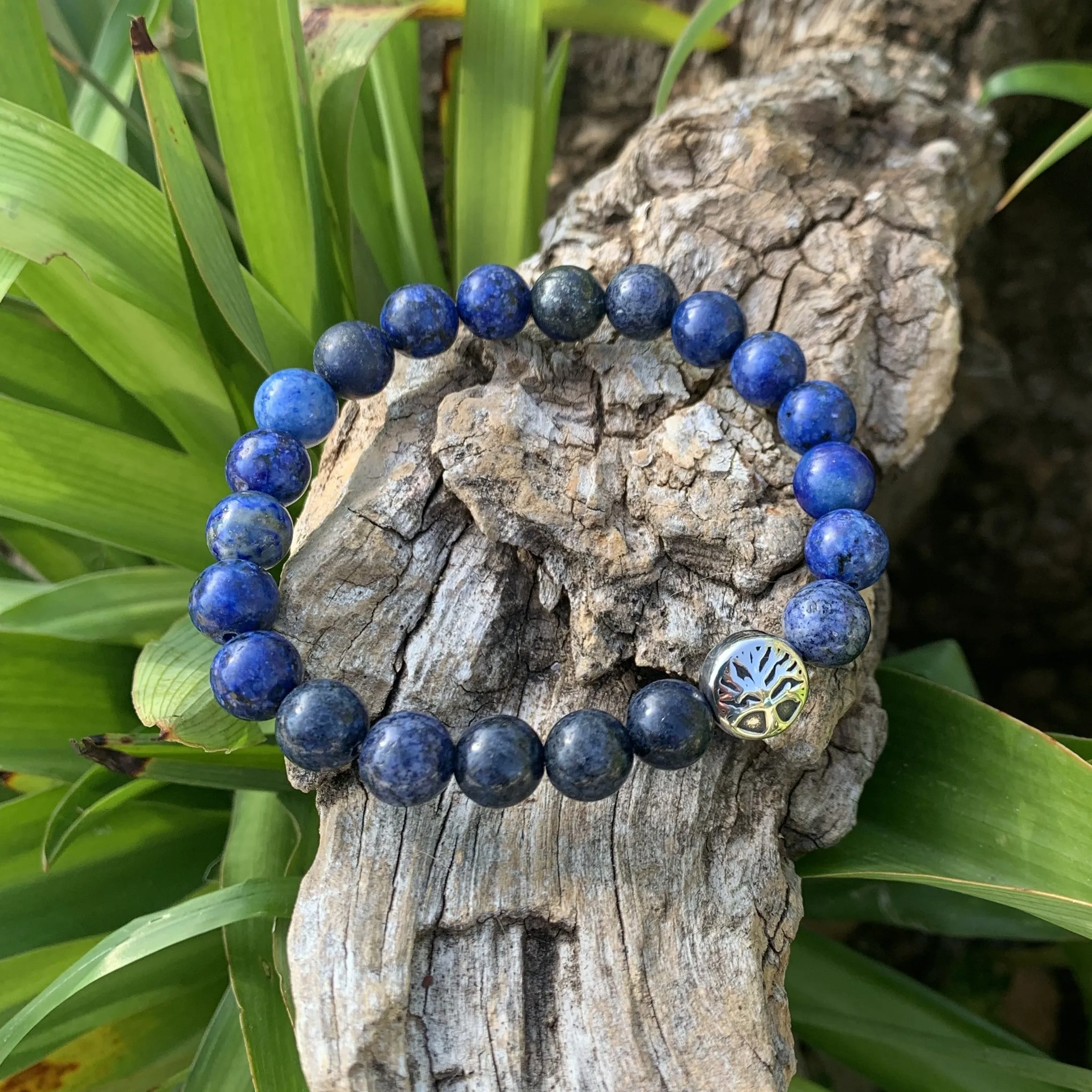 Gold finish natural lapis lazuli bracelet