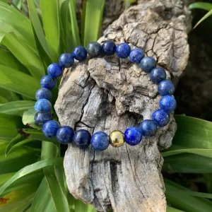Gold finish natural lapis lazuli bracelet