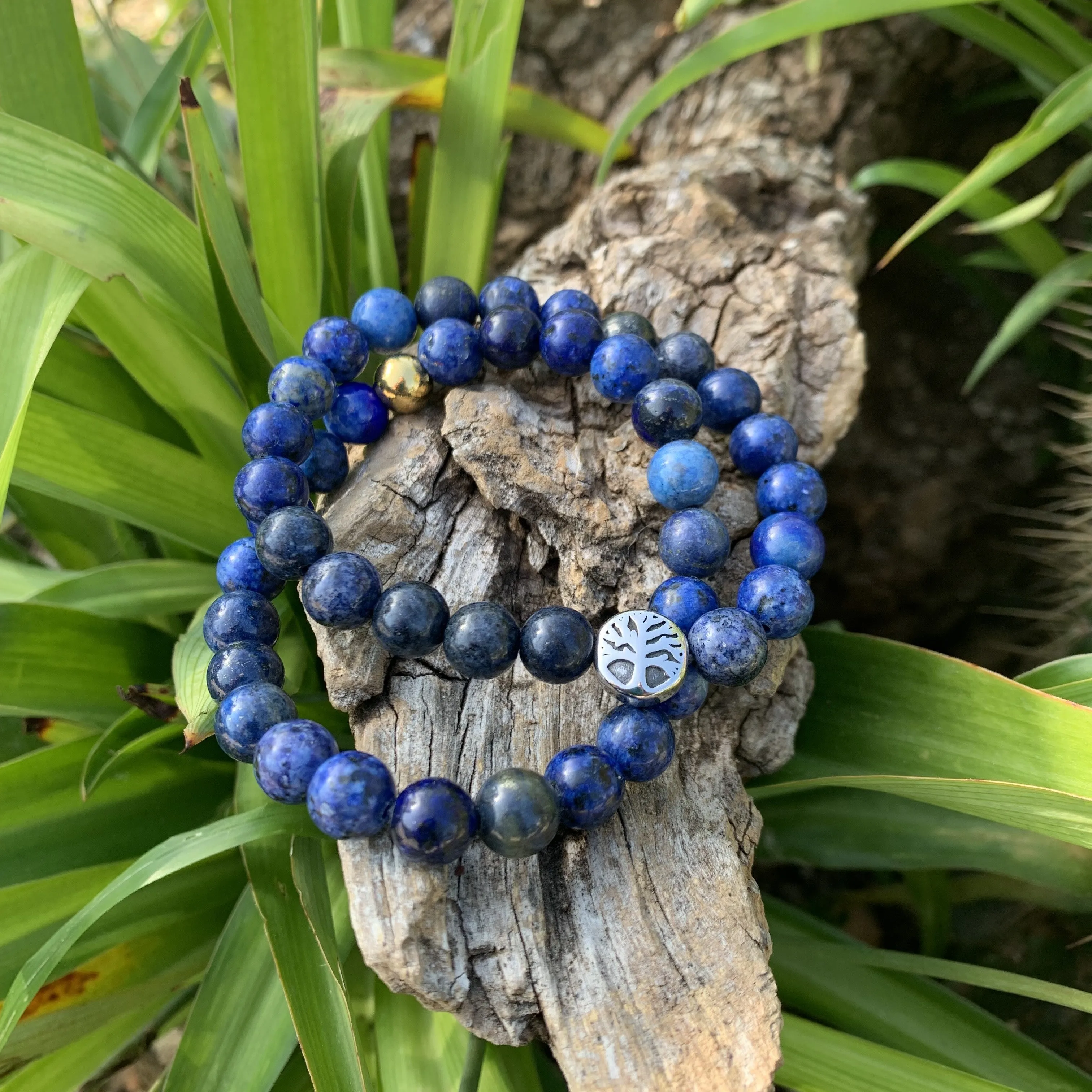 Gold finish natural lapis lazuli bracelet