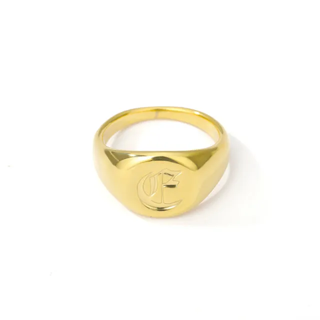 Gold Goth Initial Signet Ring