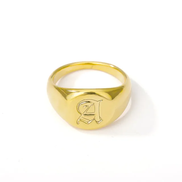 Gold Goth Initial Signet Ring