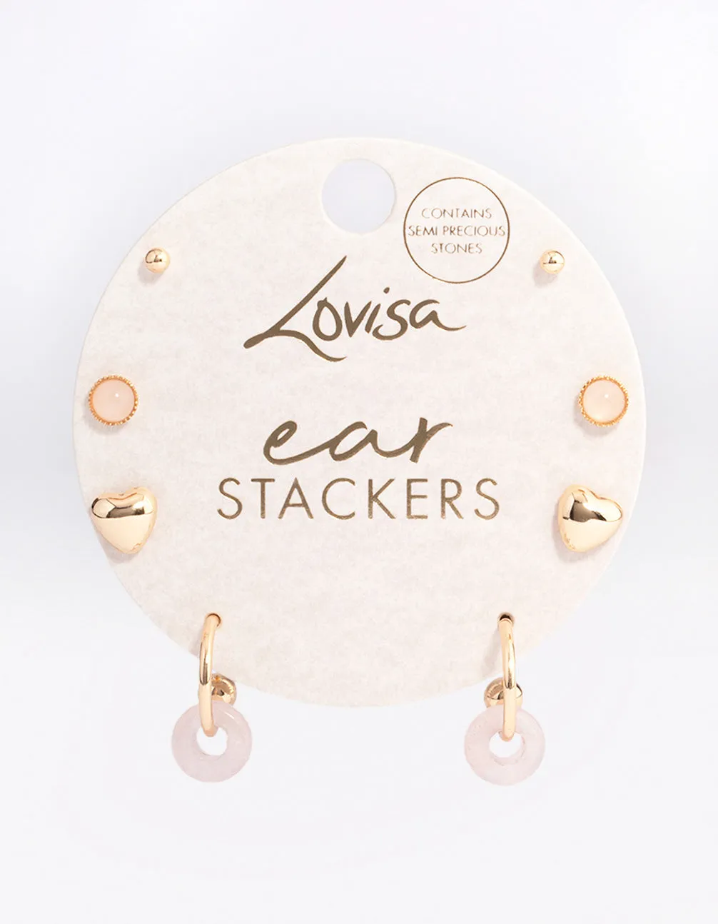 Gold Rose Quartz Donut Stud Stacker Earrings