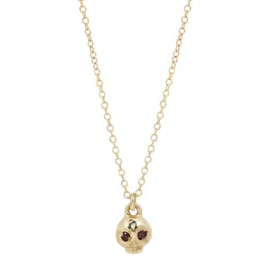 Gold Ruby Eye Skull Necklace