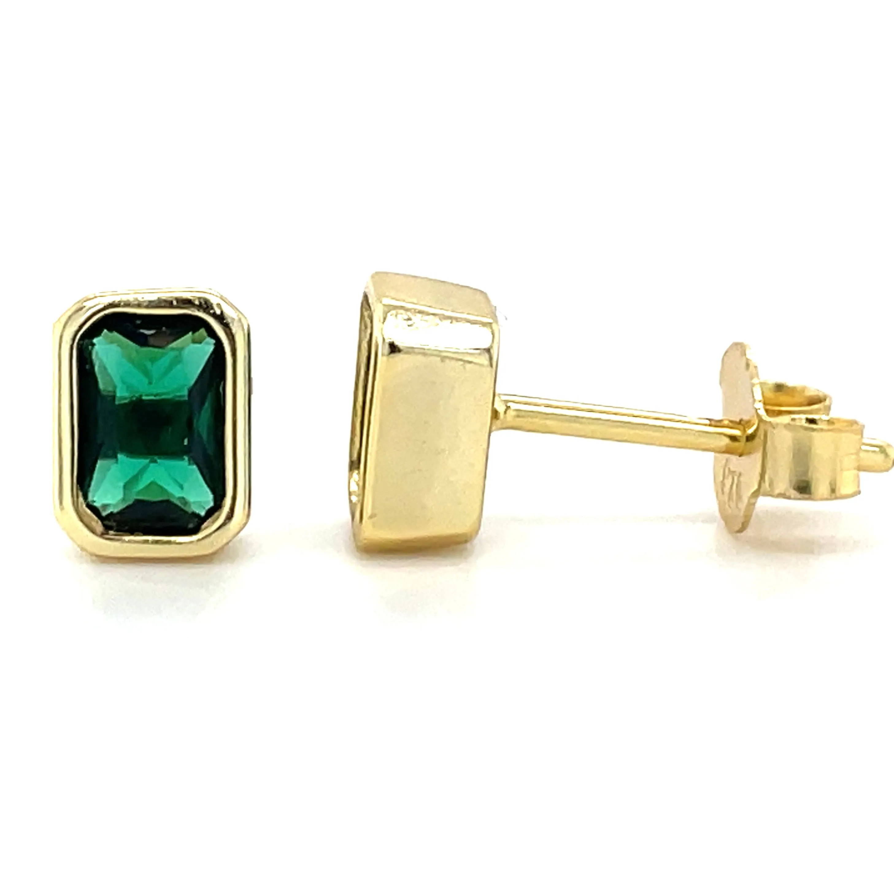 Golden Bezel Set Emerald Cz Earrings