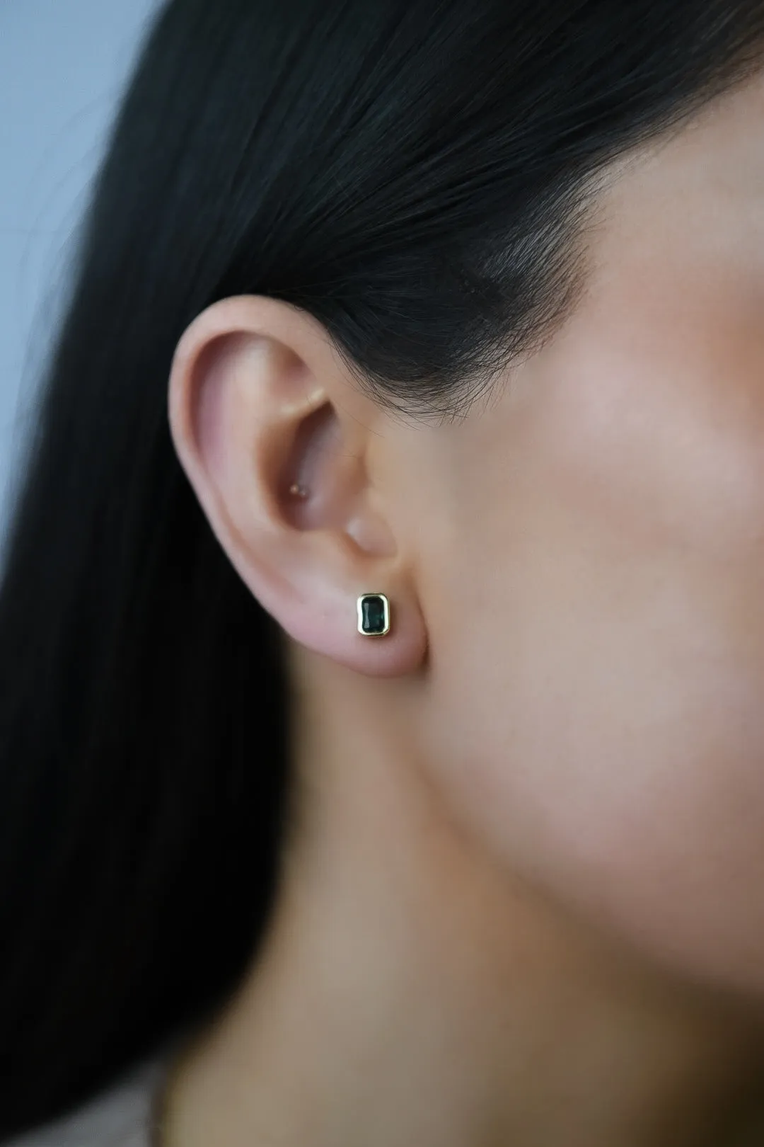 Golden Bezel Set Emerald Cz Earrings