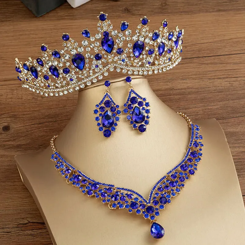 Gorgeous Crystal Party Bridal Jewelry Sets Fashion Tiaras Earrings Necklaces Sets