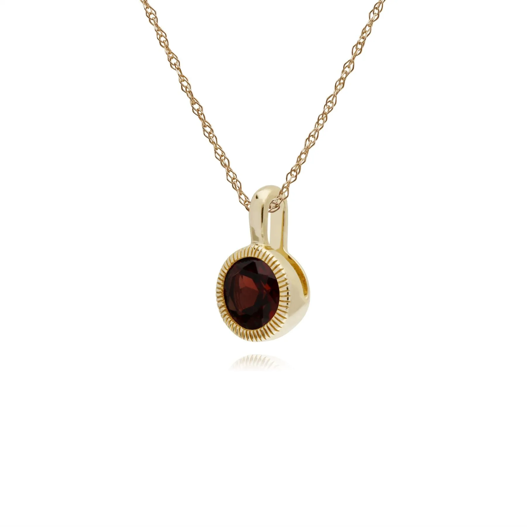 Granat Halskette, 9 Karat Gelbgold Granat Einzel Stein Rund Milgrain Anhänger auf 45cm Kette