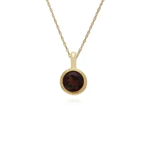 Granat Halskette, 9 Karat Gelbgold Granat Einzel Stein Rund Milgrain Anhänger auf 45cm Kette