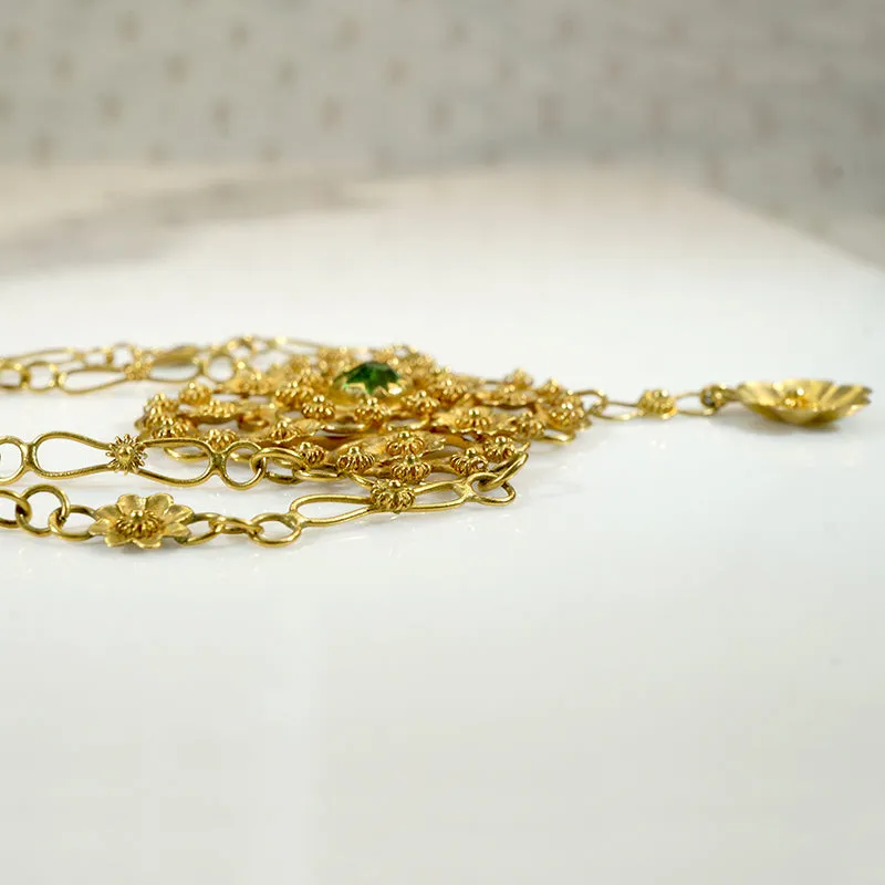 Green Garnet & 22k Gold Faerie Festoon Necklace