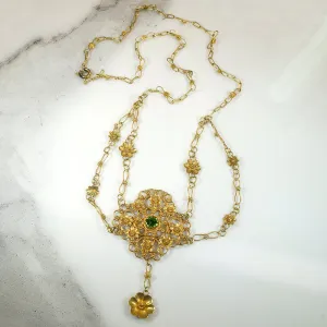 Green Garnet & 22k Gold Faerie Festoon Necklace
