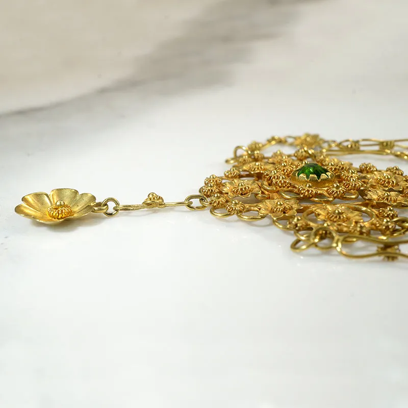 Green Garnet & 22k Gold Faerie Festoon Necklace