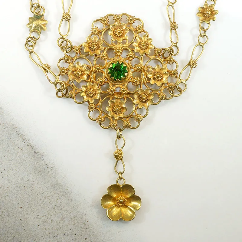 Green Garnet & 22k Gold Faerie Festoon Necklace