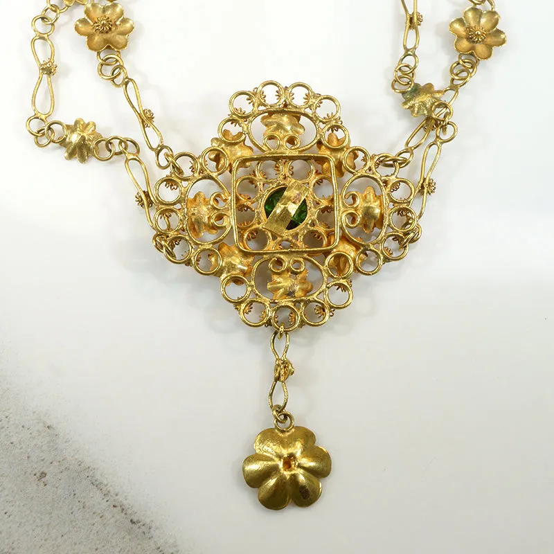 Green Garnet & 22k Gold Faerie Festoon Necklace