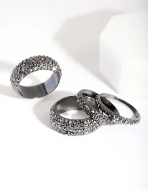 Gunmetal Diamante Ring 4 Pack