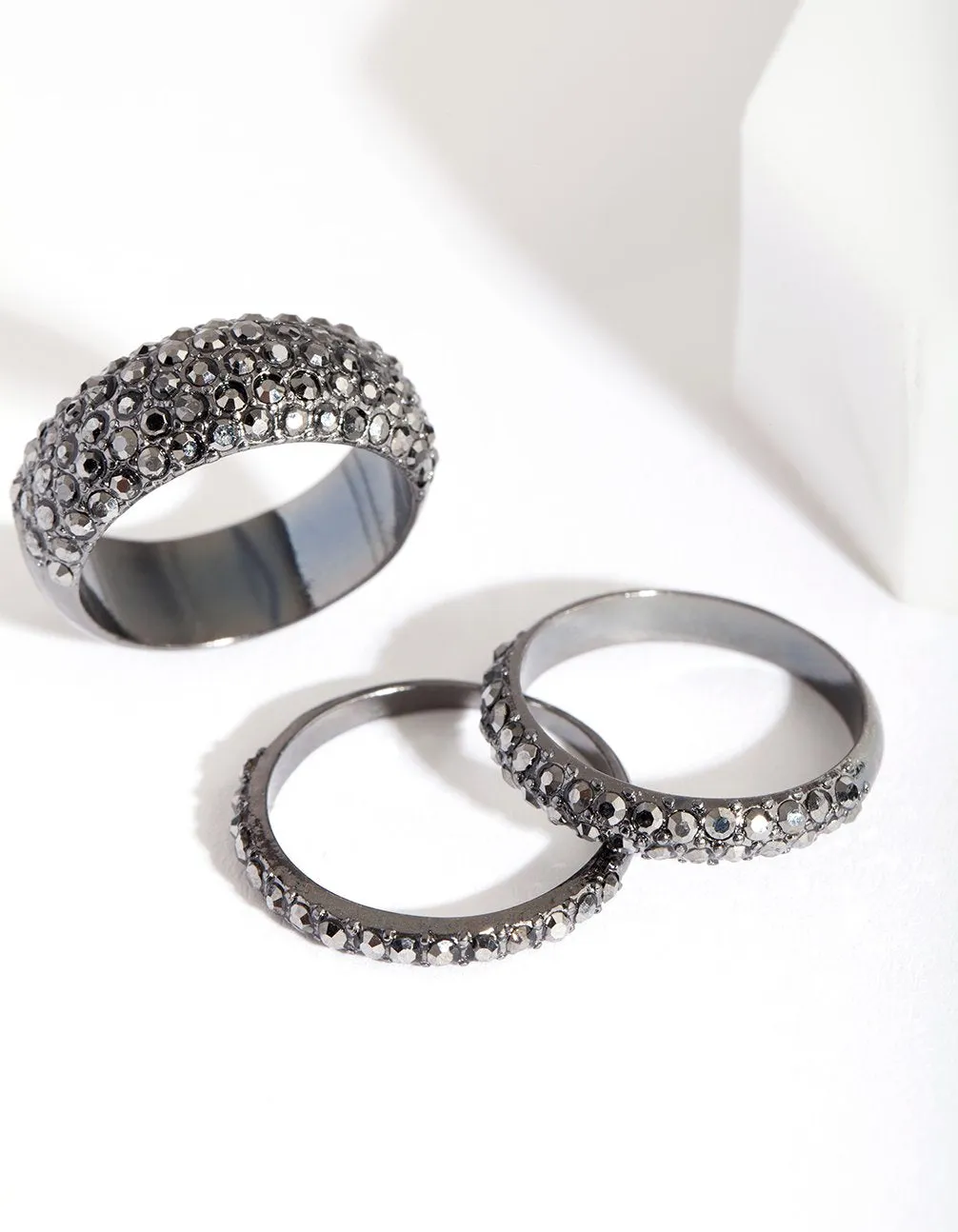 Gunmetal Diamante Ring 4 Pack