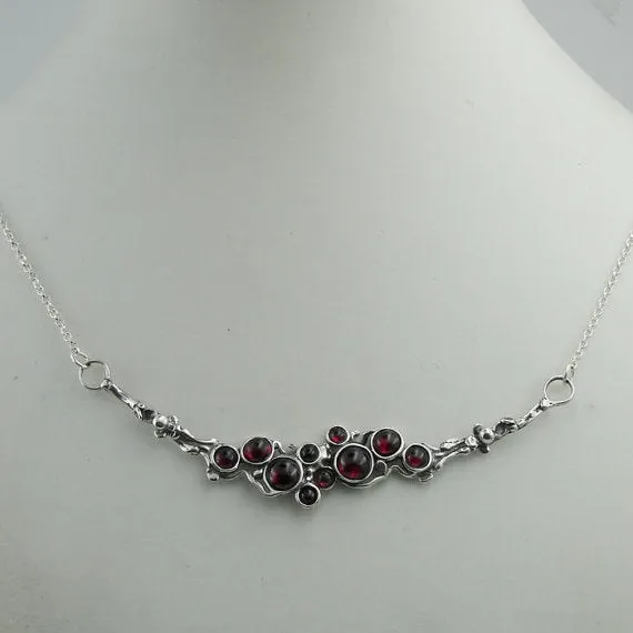 Hadar Fine Sterling Silver Cluster Burgundy Garnet Pendant Fine Israeli Jewelry for Women