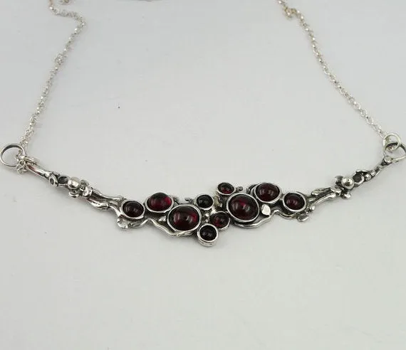 Hadar Fine Sterling Silver Cluster Burgundy Garnet Pendant Fine Israeli Jewelry for Women