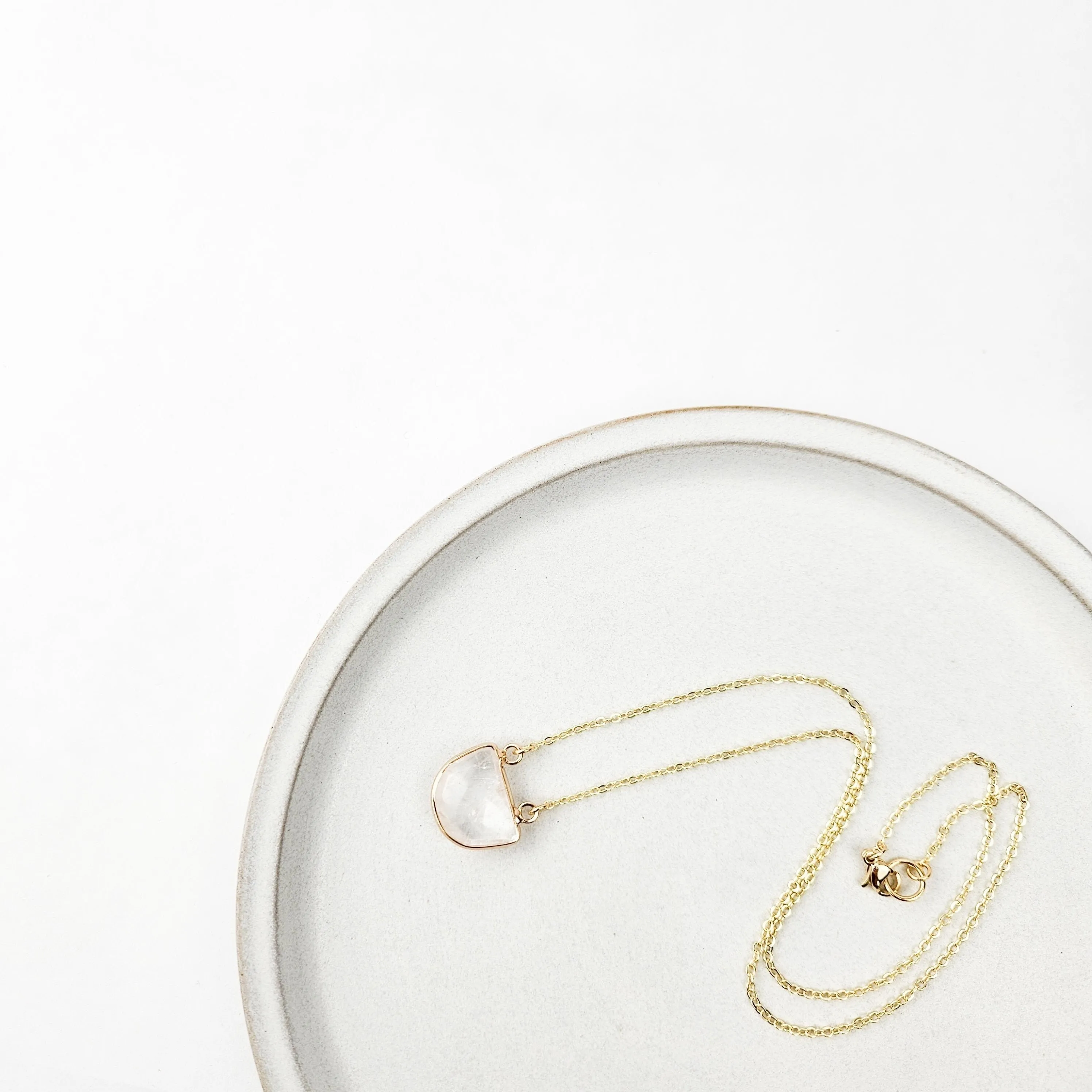 Half Moon Clear Quartz Crystal Necklace