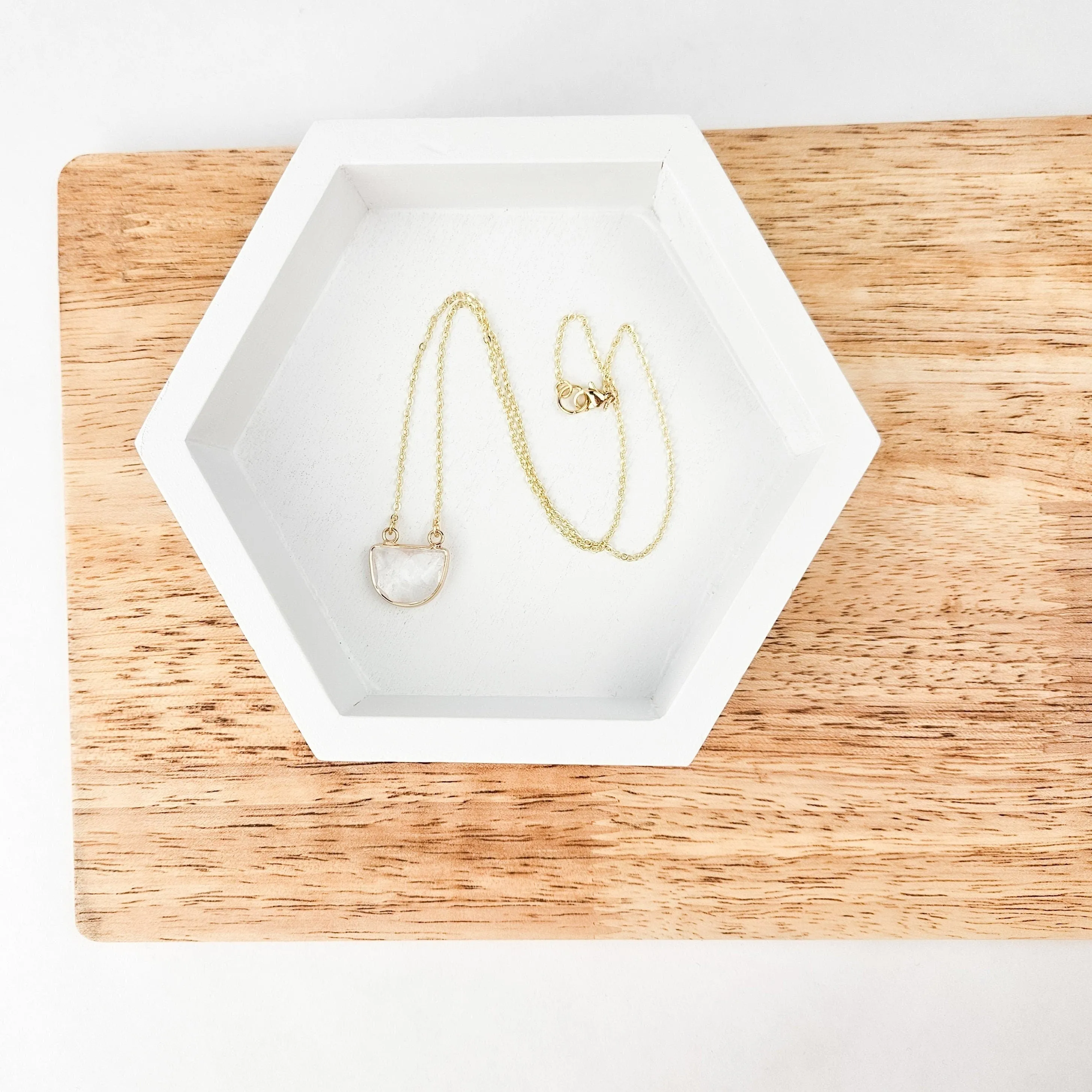 Half Moon Clear Quartz Crystal Necklace
