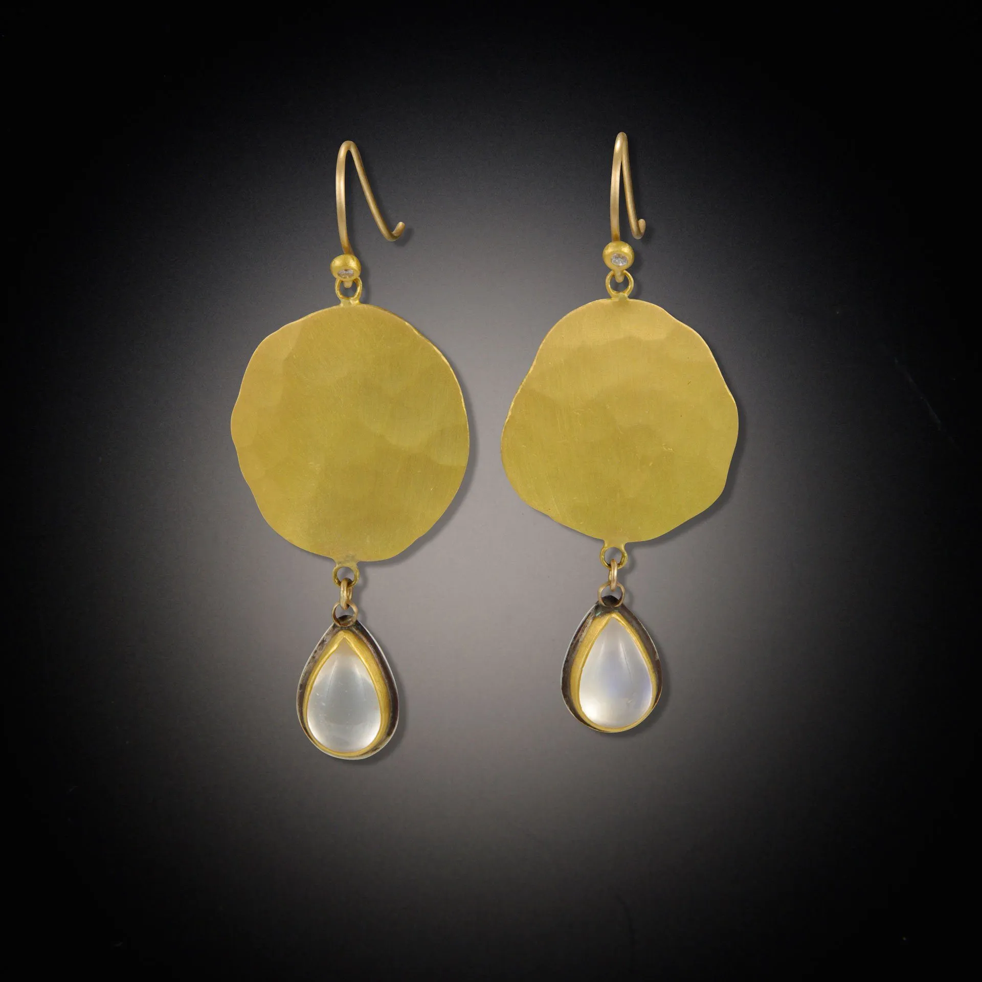 Hammered Gold Earrings with Moonstones