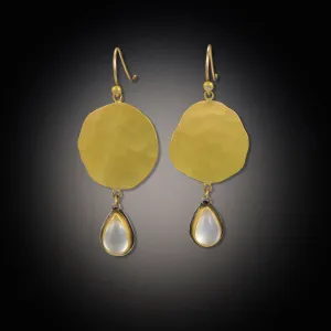 Hammered Gold Earrings with Moonstones