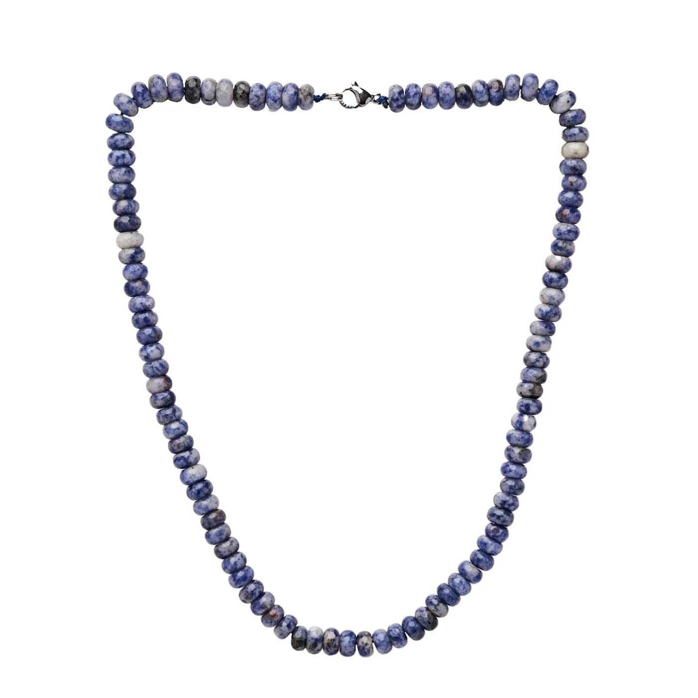 Handmade Men's Gemstone Beaded Necklace | Natural 8mm Blue Spots Beaded Necklace for Men