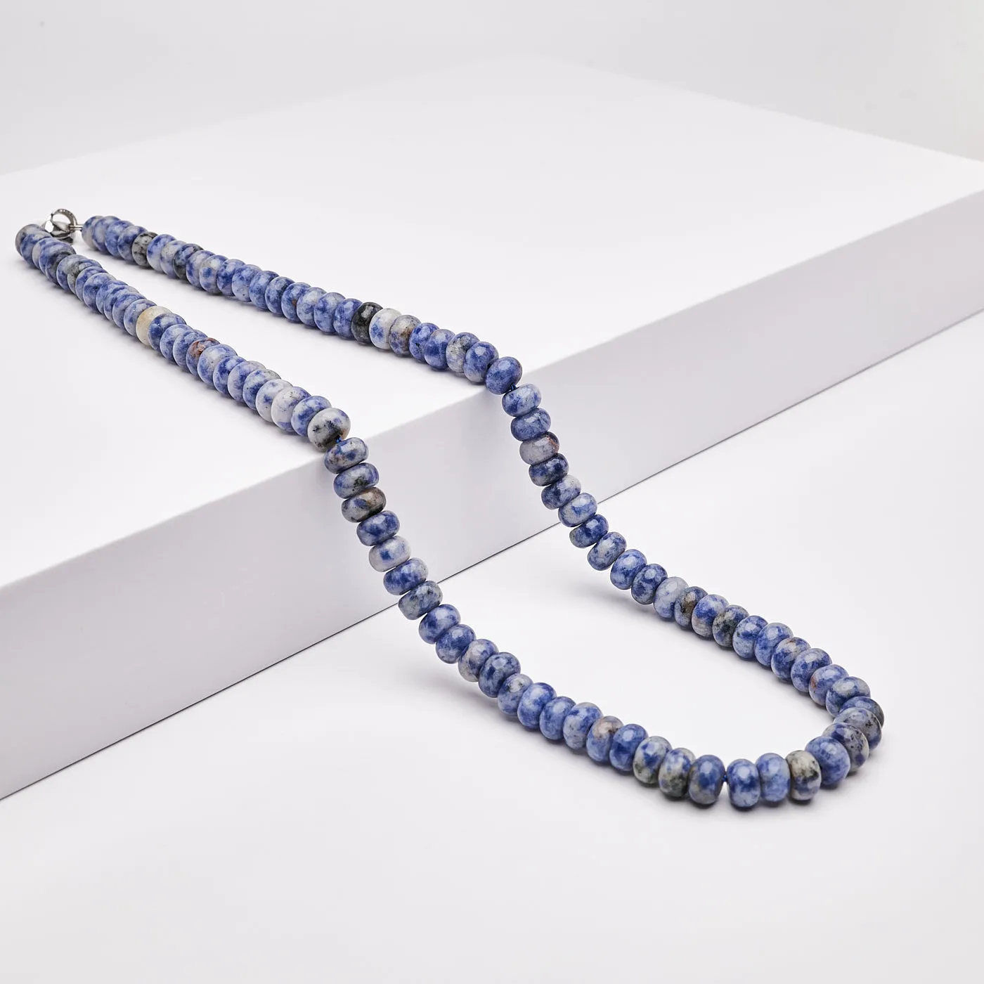 Handmade Men's Gemstone Beaded Necklace | Natural 8mm Blue Spots Beaded Necklace for Men