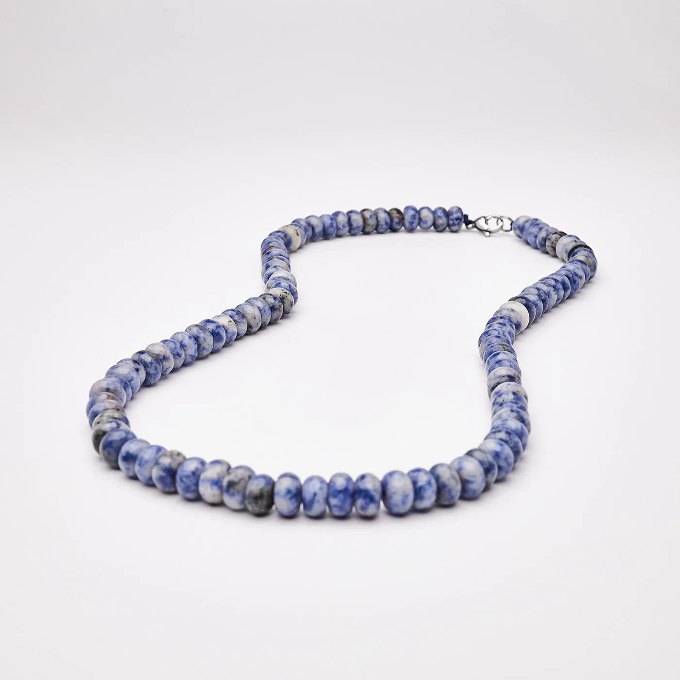 Handmade Men's Gemstone Beaded Necklace | Natural 8mm Blue Spots Beaded Necklace for Men