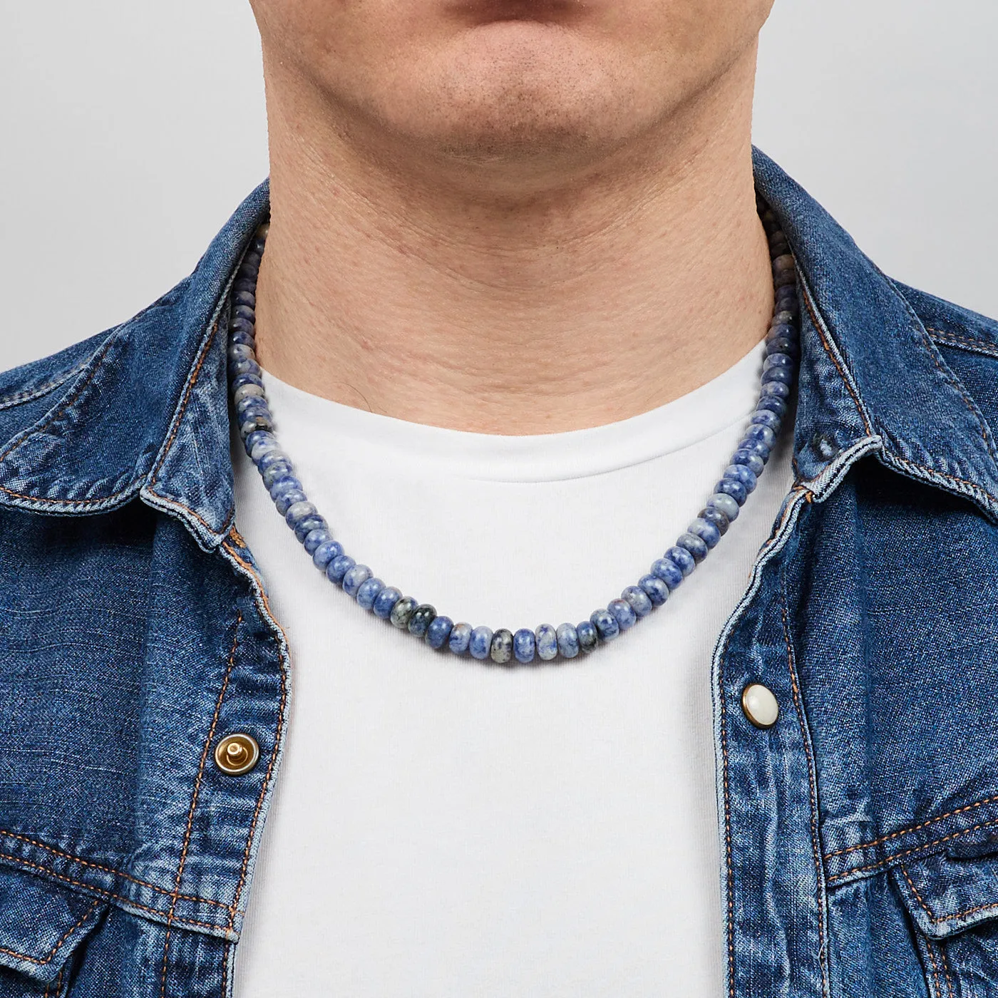 Handmade Men's Gemstone Beaded Necklace | Natural 8mm Blue Spots Beaded Necklace for Men