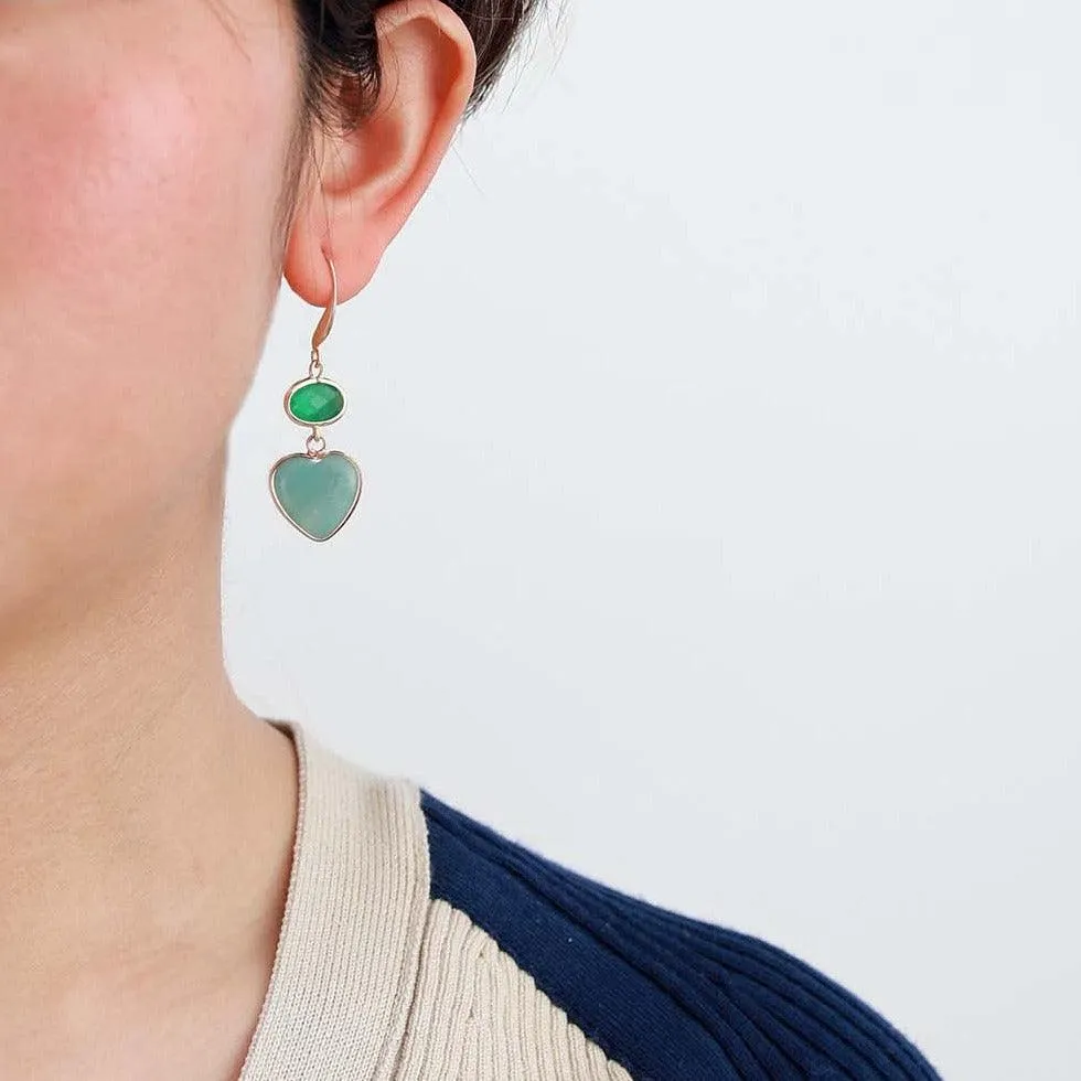 'Hearts' Amazonite Green Quartz Earrings