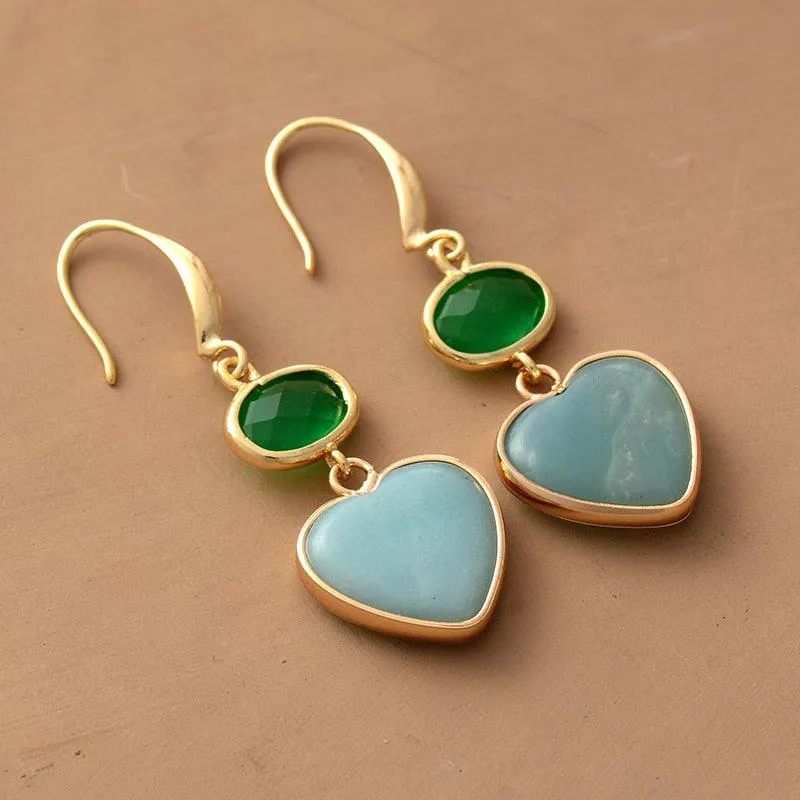 'Hearts' Amazonite Green Quartz Earrings