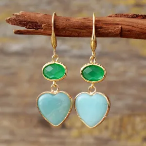 'Hearts' Amazonite Green Quartz Earrings