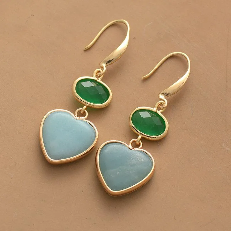 'Hearts' Amazonite Green Quartz Earrings