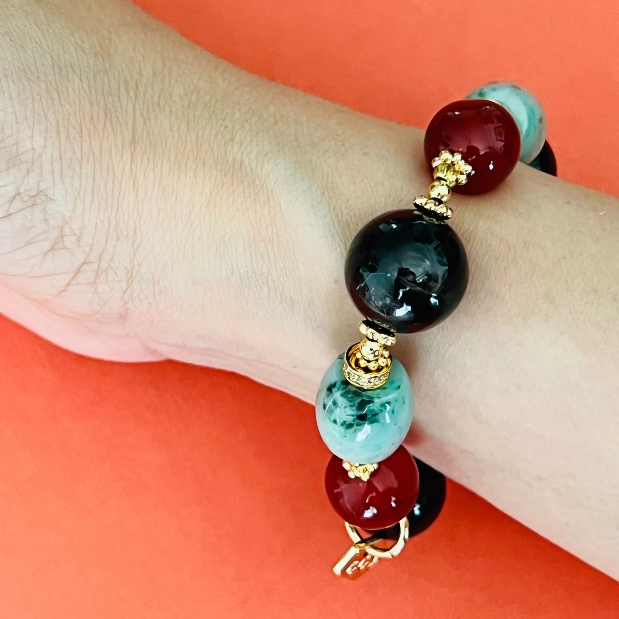 Hypersthene, Jade & Red Agate Juicy Bracelet