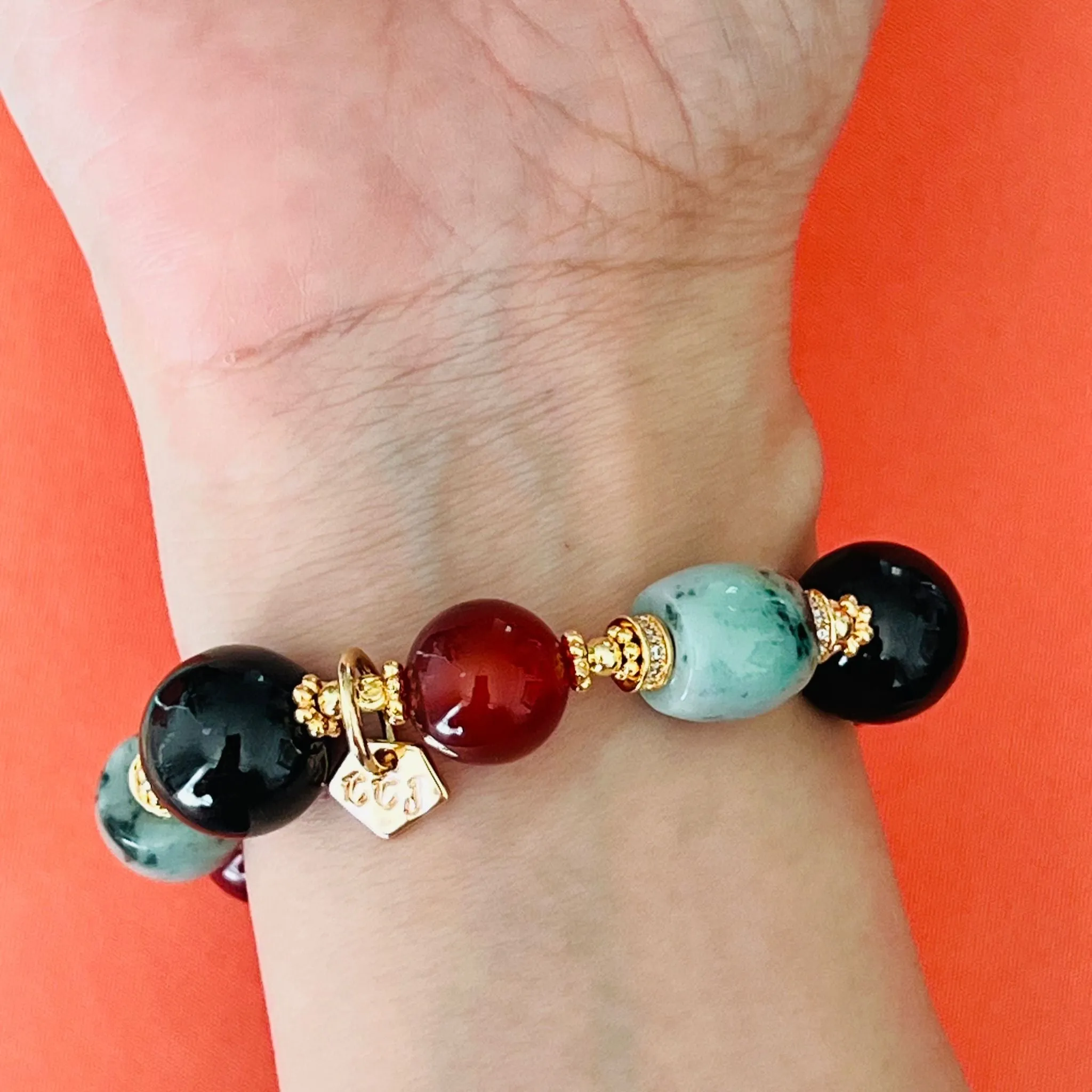 Hypersthene, Jade & Red Agate Juicy Bracelet