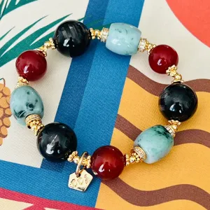Hypersthene, Jade & Red Agate Juicy Bracelet