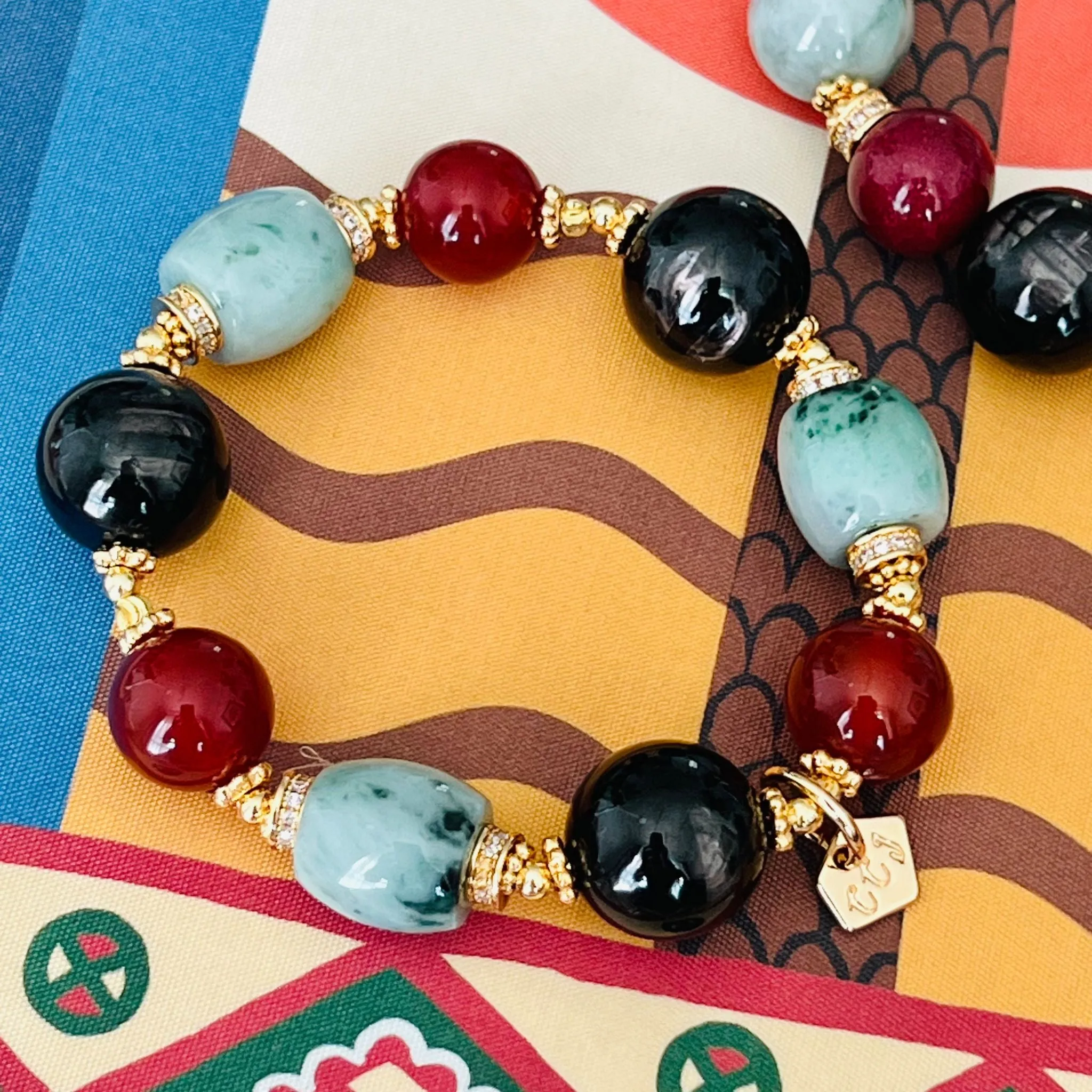 Hypersthene, Jade & Red Agate Juicy Bracelet