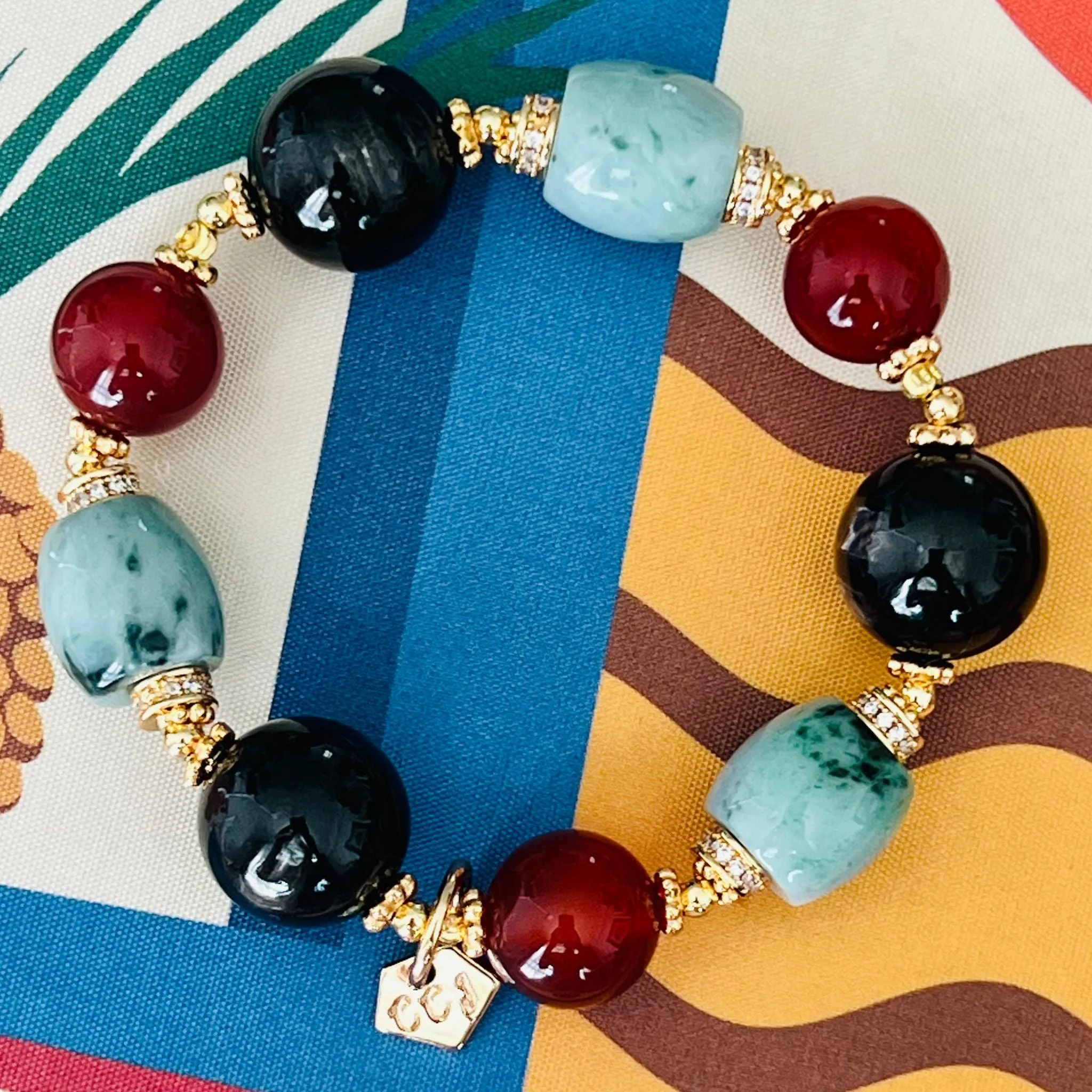 Hypersthene, Jade & Red Agate Juicy Bracelet