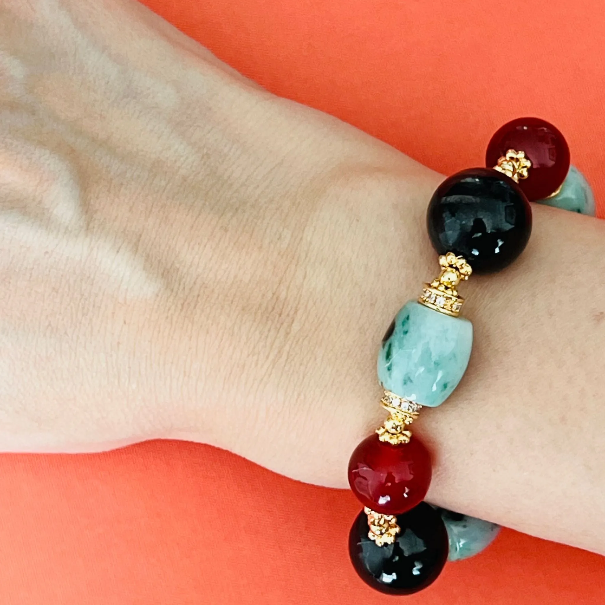 Hypersthene, Jade & Red Agate Juicy Bracelet