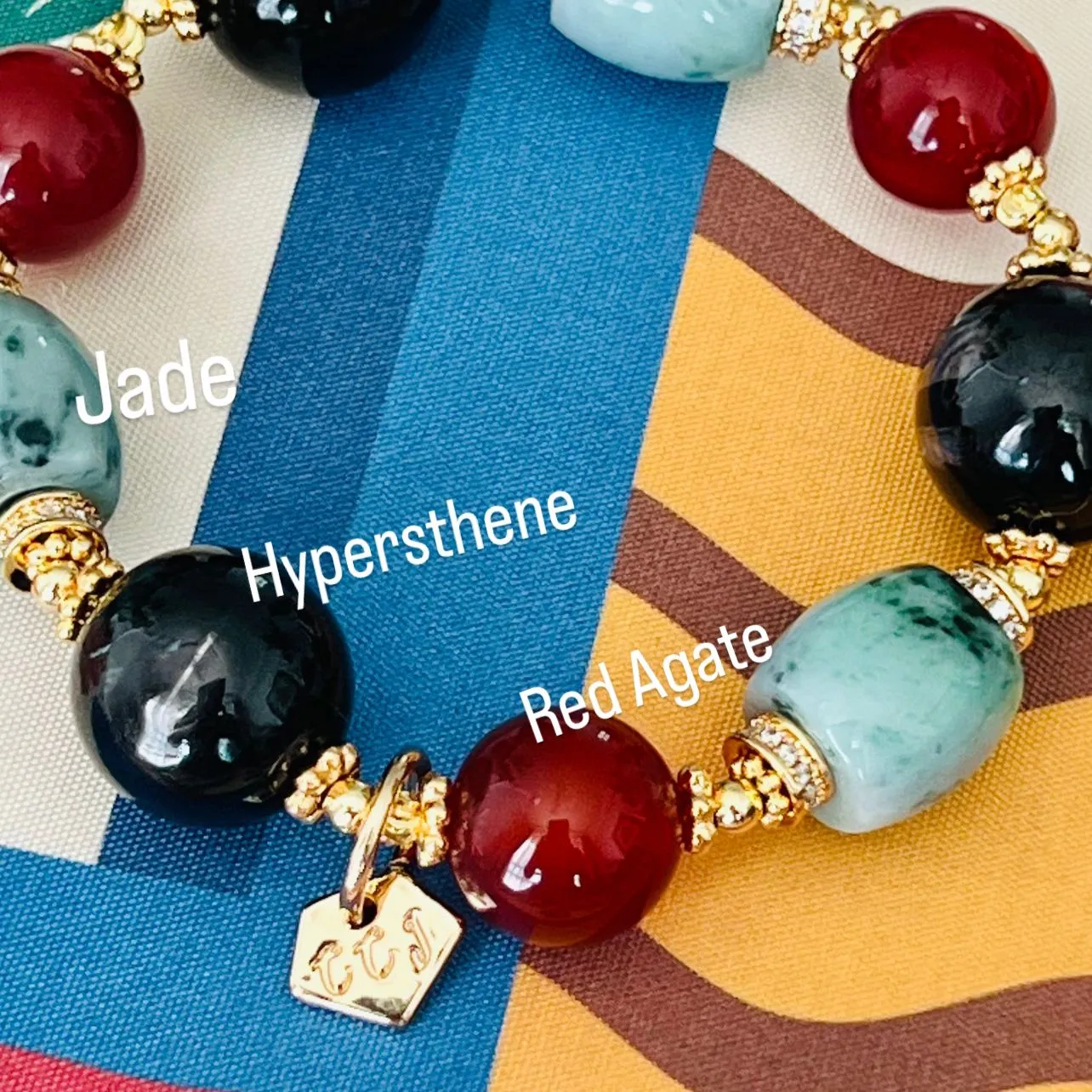 Hypersthene, Jade & Red Agate Juicy Bracelet