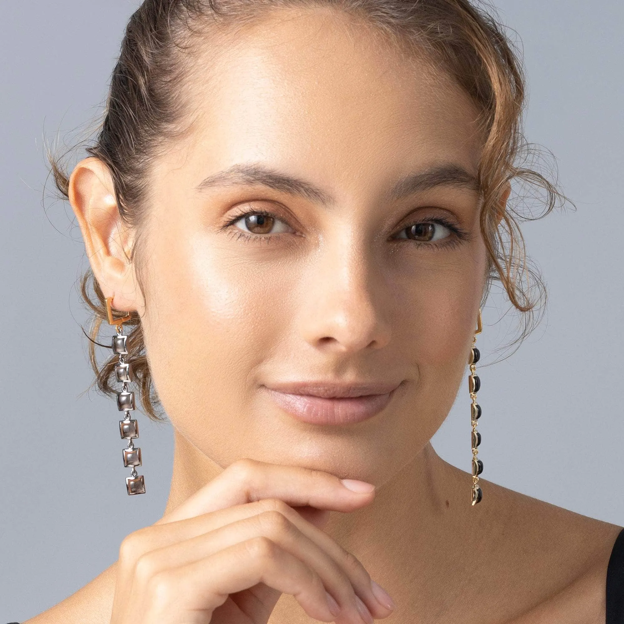Isiba Smoky Quartz Earrings (Black Rhodium and 18K Gold)