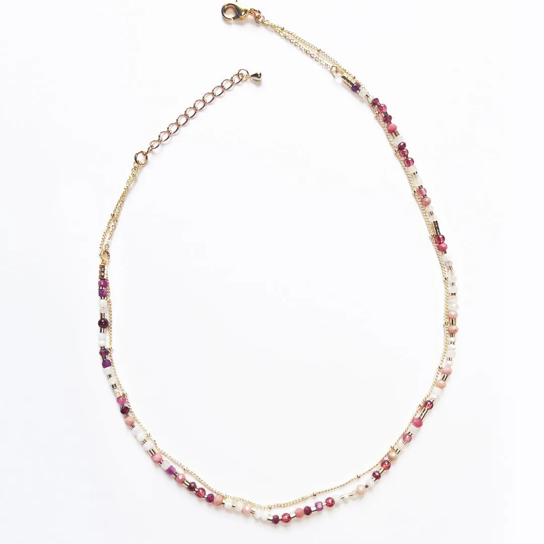 Jade Vine Pearl and natural stone beads choker necklace (cherry blossom)